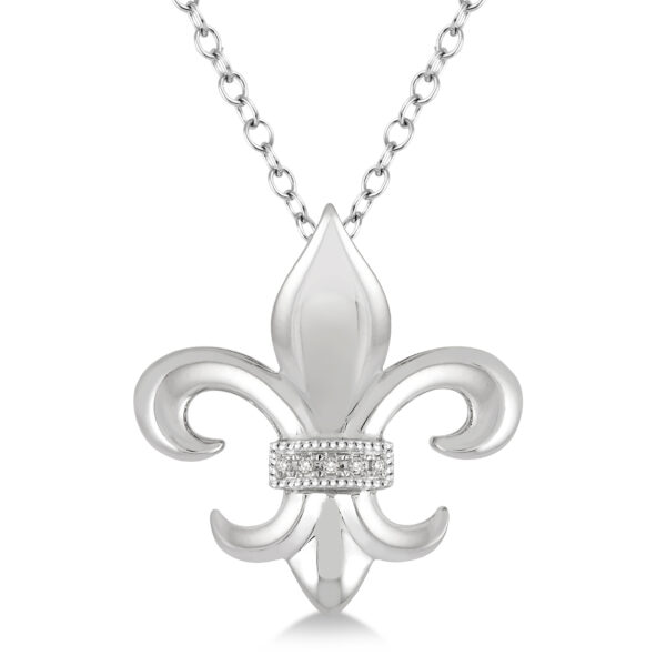 Medium S/S Solid Fleur De Lis w Diamond Band at Center-.02tdw