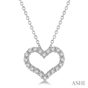 14kt White Gold Classic Diamond Heart Pendant-.50tdw