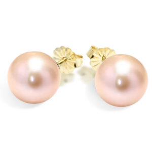 14ky Peach Freshwater Momento Pearl Stud Earrings-9.5mm