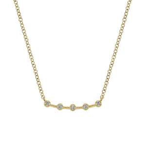 Curved 14 K Gold Bar Set with Station Diamond Necklace