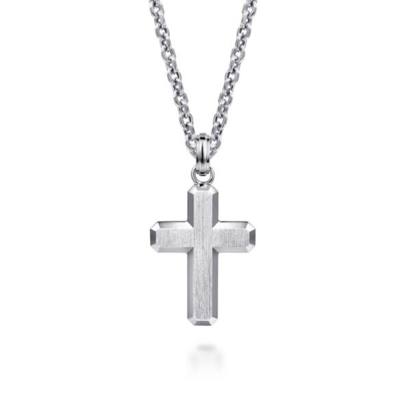 Sterling Silver Designer Brushed Finished Cross Pendant