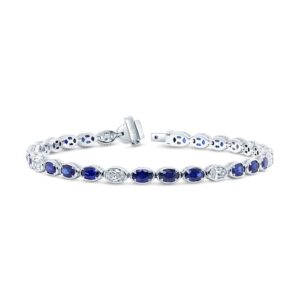 Bezel Oval Shaped Blue Sapphire Tennis Bracelet