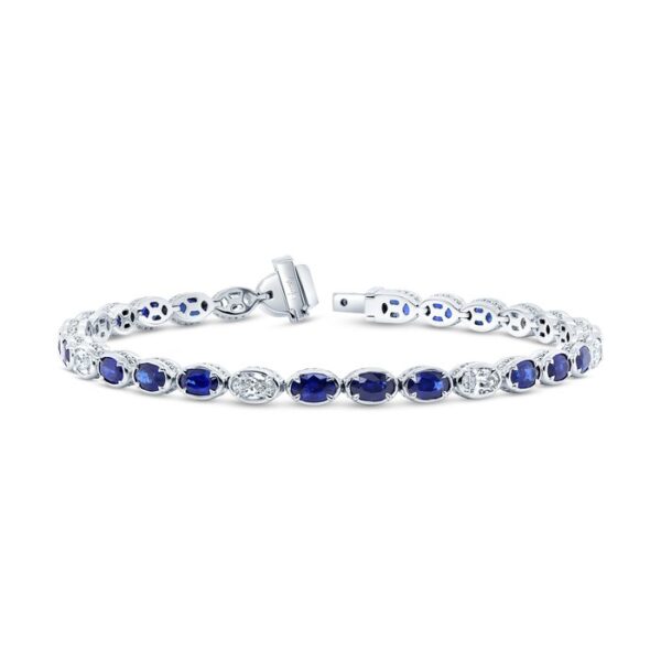 Bezel Oval Shaped Blue Sapphire Tennis Bracelet