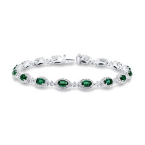 Halo Oval Shaped Emerald Link Bracelet