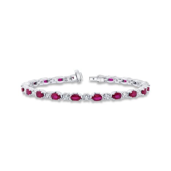 1-Row Oval Shaped Ruby Link Bracelet