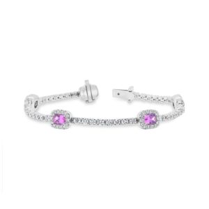 Halo Cushion Cut Pink Sapphire Link Bracelet