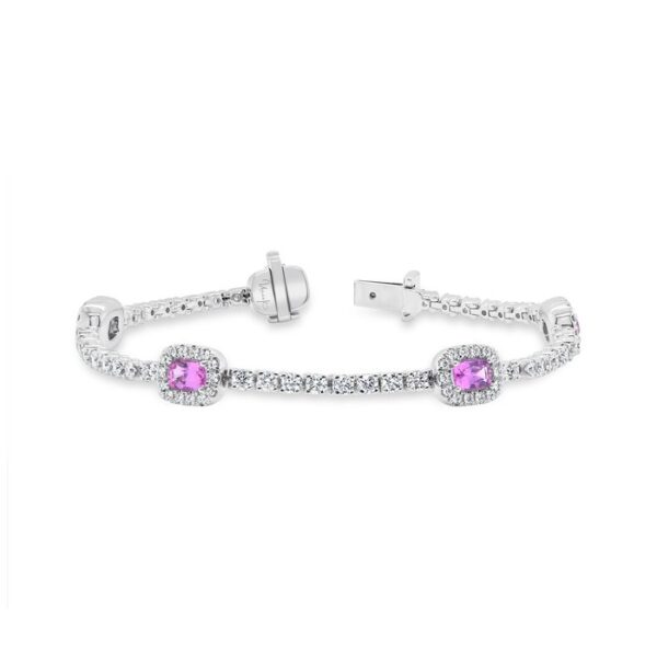 Halo Cushion Cut Pink Sapphire Link Bracelet