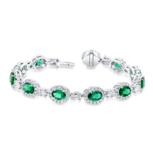 Halo Oval Shaped Emerald Tennis Bracelet
