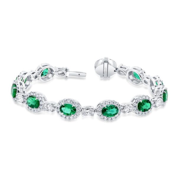 Halo Oval Shaped Emerald Tennis Bracelet