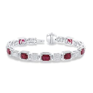 Halo Emerald Cut Ruby Tennis Bracelet