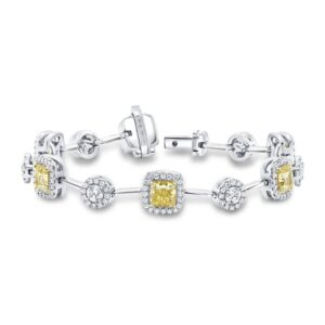 Halo Cushion Cut Fancy Light Yellow Diamond Link Bracelet