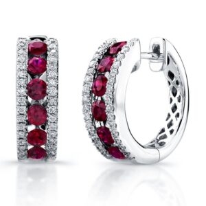 Round Ruby Huggie Earrings