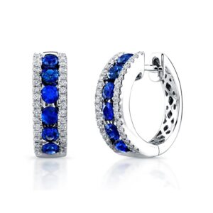 Round Blue Sapphire Huggie Earrings