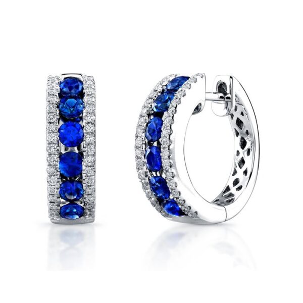 Round Blue Sapphire Huggie Earrings