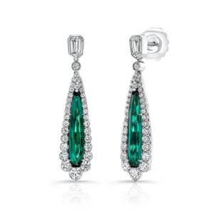 Halo Pear Shaped Indicolite Tourmaline Dangle Earrings