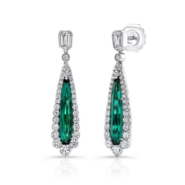 Halo Pear Shaped Indicolite Tourmaline Dangle Earrings