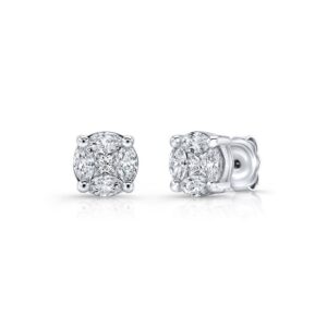 Cluster Princess Cut Diamond Stud Earrings