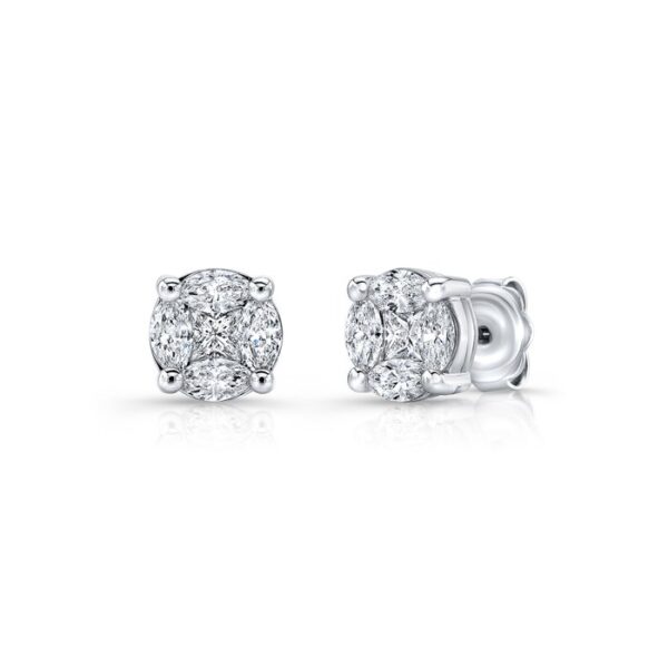 Cluster Princess Cut Diamond Stud Earrings