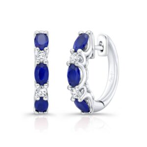 Oval Shaped Blue Sapphire Huggie Earrings