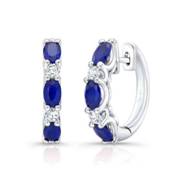 Oval Shaped Blue Sapphire Huggie Earrings