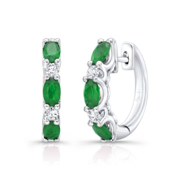 Oval Shaped Emerald Huggie Earrings