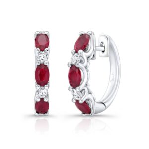 Oval Shaped Ruby Huggie Earrings