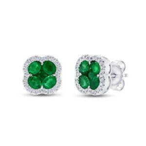 Floral Oval Shaped Emerald Stud Earrings