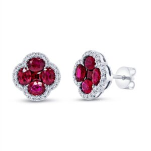 Floral Oval Shaped Ruby Stud Earrings