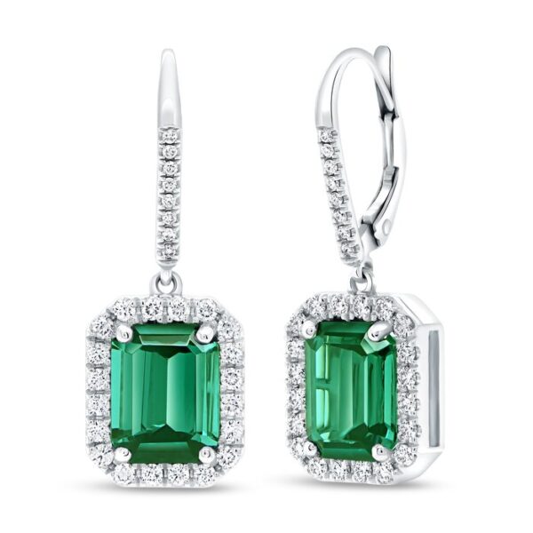 Halo Oval Shaped Green Tourmaline Dangle Earrings