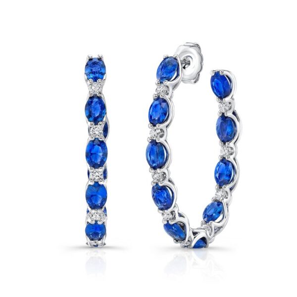 Oval Shaped Blue Sapphire Hoop Earrings