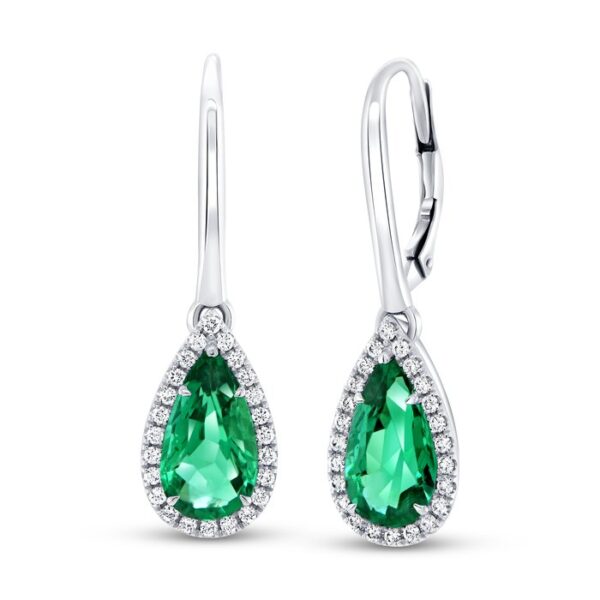 Halo Pear Shaped Emerald Dangle Earrings