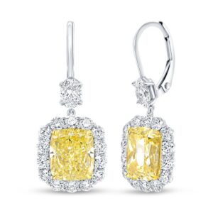 Halo Cushion Cut Fancy Yellow Diamond Dangle Earrings