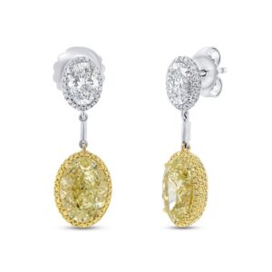 Oval Shaped Fancy Light Yellow Diamond Dangle Earrings