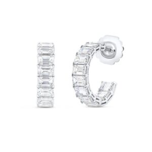 1-Row Emerald Cut Diamond Huggie Earrings