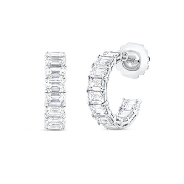 1-Row Emerald Cut Diamond Huggie Earrings