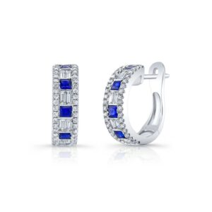 Round Blue Sapphire Huggie Earrings