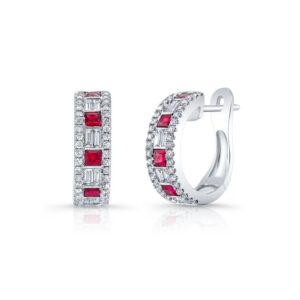 Princess Cut Ruby Huggie Earrings