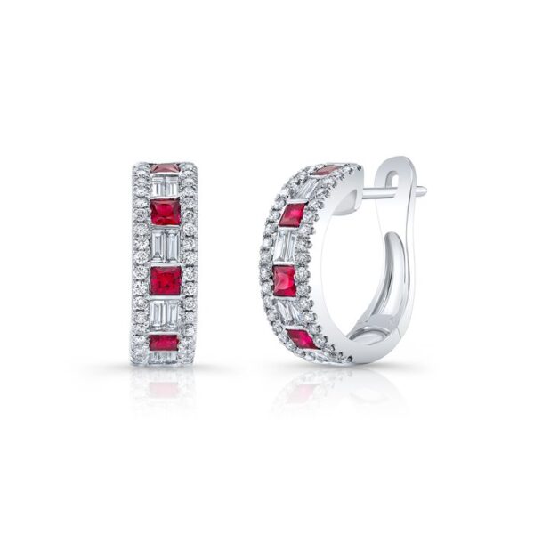 Princess Cut Ruby Huggie Earrings
