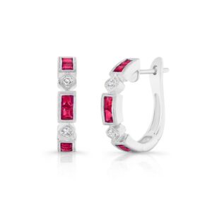 Princess Cut Ruby Huggie Earrings