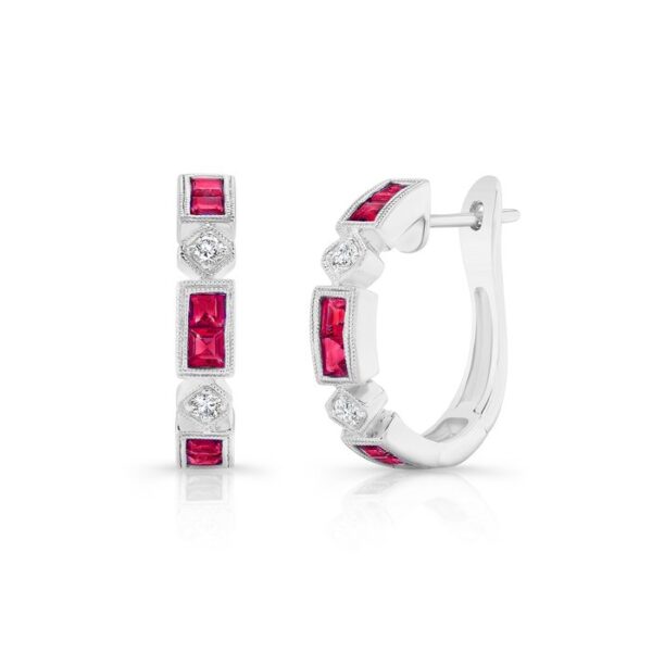 Princess Cut Ruby Huggie Earrings