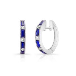 Princess Cut Blue Sapphire Huggie Earrings