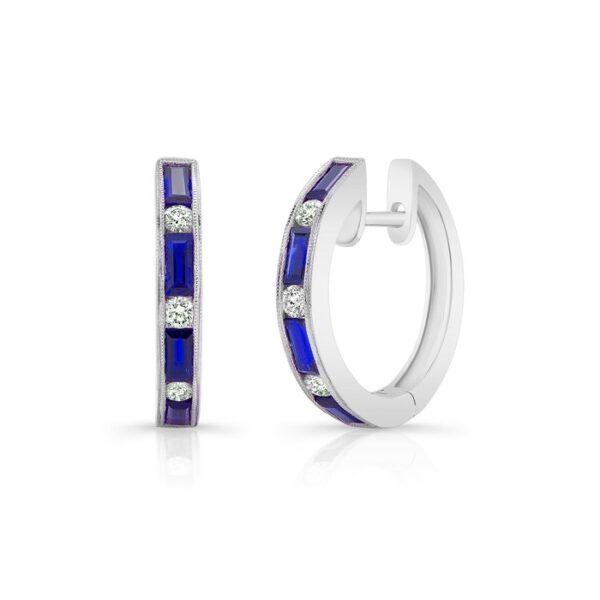 Princess Cut Blue Sapphire Huggie Earrings
