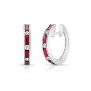 Baguette Ruby Huggie Earrings