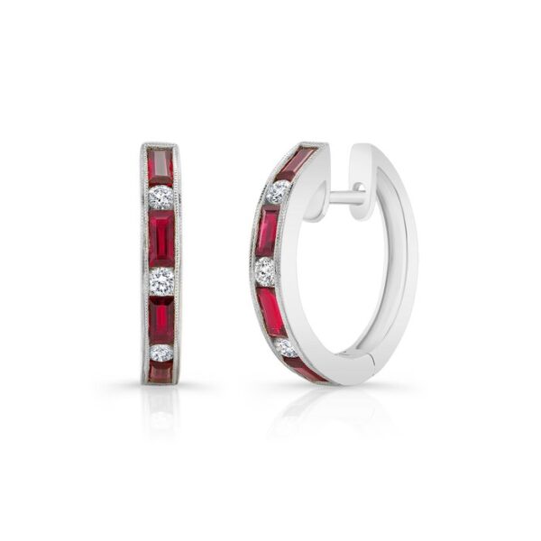 Baguette Ruby Huggie Earrings