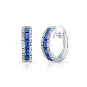 Baguette Blue Sapphire Huggie Earrings
