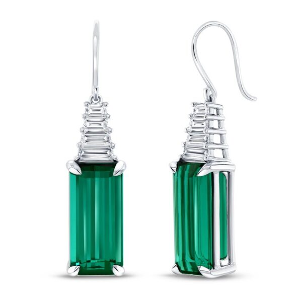 Emerald Cut Green Tourmaline Dangle Earrings