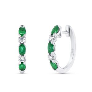 Oval Shaped Emerald Huggie Earrings