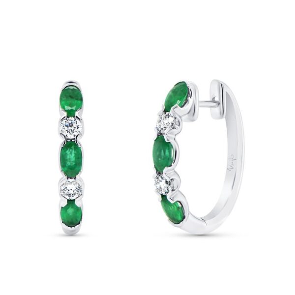 Oval Shaped Emerald Huggie Earrings