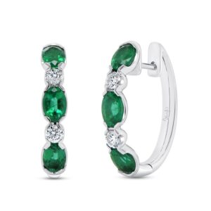 Oval Shaped Emerald Huggie Earrings
