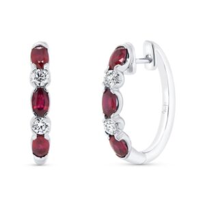 Oval Shaped Ruby Huggie Earrings